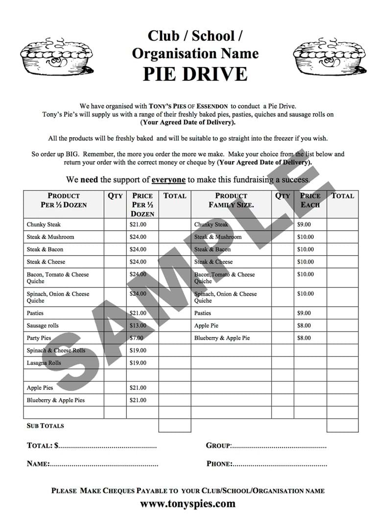 2012 Pie Drive Order Form Master Sample